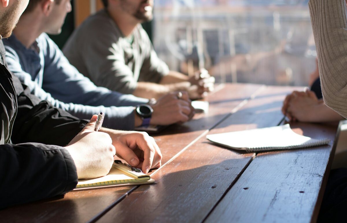 People talking around a table