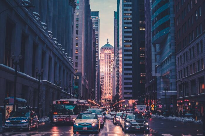 City street at night with lights