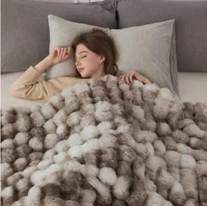 Soft Bubble Faux Fur Throw Blanket, 50"x60", Tie-dye Brown