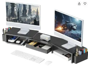 Gianotter Dual Monitor Stand Riser With Drawer and 2 Pen Holders