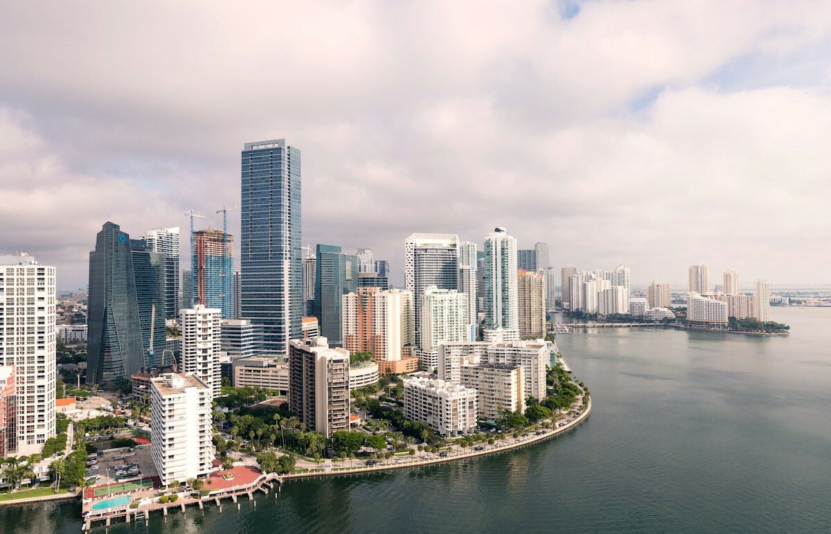 Miami skyline over the water