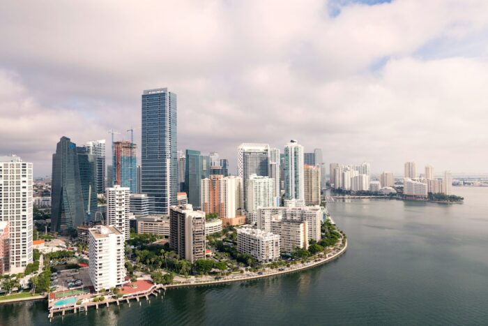 Miami skyline over the water